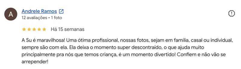 Avaliação no Google de Andrele Ramos sobre ensaios em família