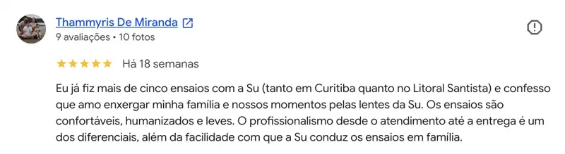 Avaliação no Google de Thammyris De Miranda sobre ensaios em família